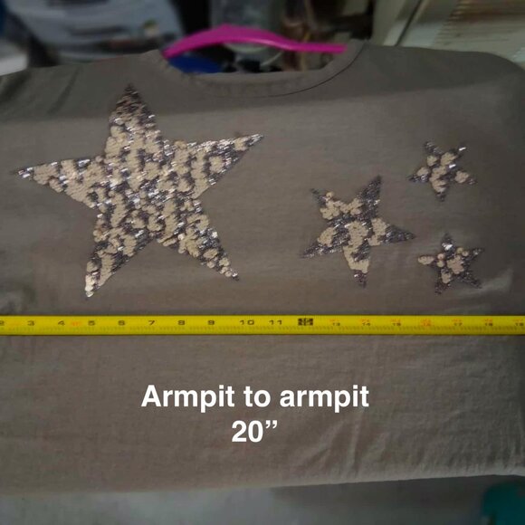 NEXT Brand Khaki Green Sparkle Sequin Stars 100% Cotton T-Shirt SIZE US 6 - Picture 9 of 10